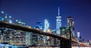 The city skyline at night